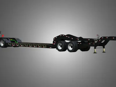 Lowboy Double Trailer - Oversize Load 3D model