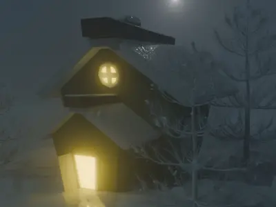 lowpoly isometric 3d House home in winter season snow and fog 3D model