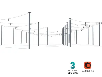 Modern String Light Poles for Urban Outdoor Spaces 3D model