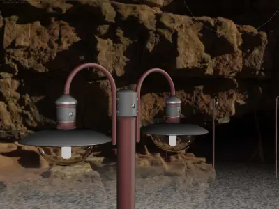 Street Light -7- Red Version -2 Lamps- Low-poly 3D model