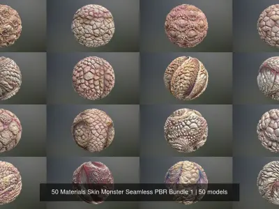 50 Materials Skin Monster Seamless PBR Bundle 1 Texture