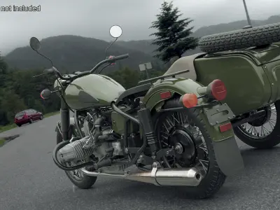  Vintage Motorcycle with Sidecar Rigged for Maya 