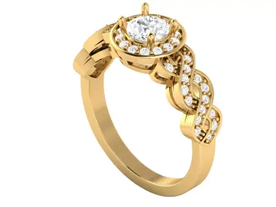 Antique Zircon Engagement Ring with Milgrain Gold Finish 3D print model