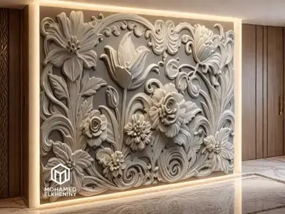 Modern Wall Panel Relief for CNC and 3D Printing 2000x1500x22mm 3D model