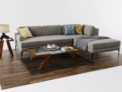 Sofa Andes Right Arm with Coffee table and Accessories 3D model