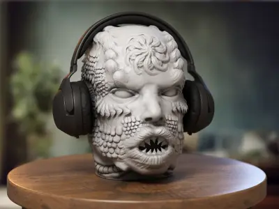 Robot Skull Headphone Stand  Cyborg Headset Stand  3D print model