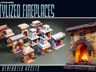 Stylized Fireplaces 3D model