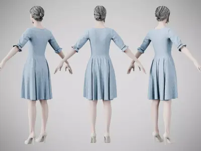 Dress 06 Light Blue Low-poly 3D model