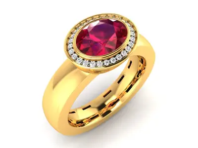 Solitaire Engagement Wedding Oval Stone Ring 3D print model