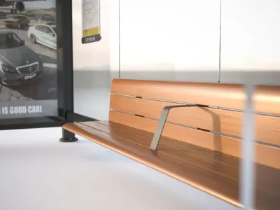 Bus stop with wooden bench 3D model