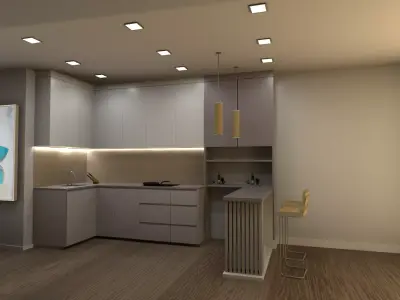 kitchen modern with butterfly painting on wall 3D model