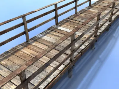 Low Poly Old Wooden Bridge Low-poly 3D model