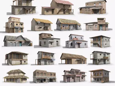 19 Slum Collection Low-poly 3D model  3D Model Pack