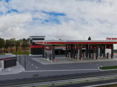 Realistic Fuel station and service area - Full environment 3D model
