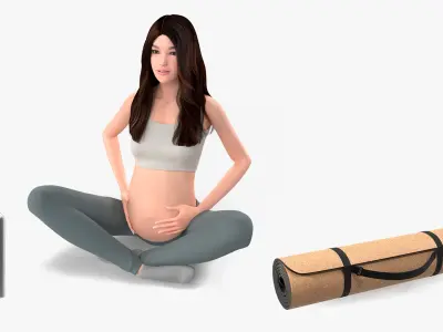  Asian Pregnant Woman with Yoga Equipment Collection 