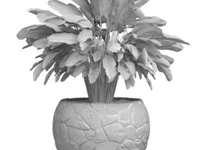 Decorative fern in a stone pot flowerpot vase 3D model
