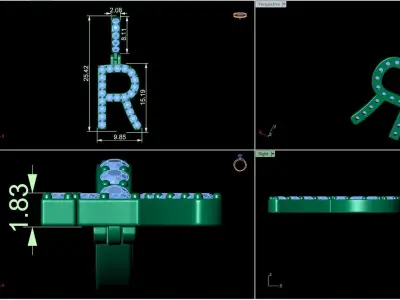 Alphabet R-letter single row pendant 3D print model