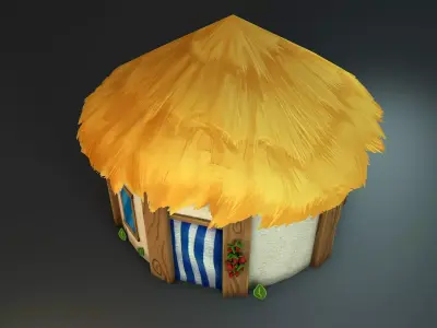 Low poly tropical handpainted hut - cartoon stylized cabin  Low-poly 3D model