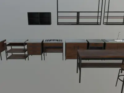 Industrial Kitchen Set Low-poly 3D model