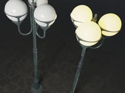 Spherical Street lamp whith triple stand 3D model