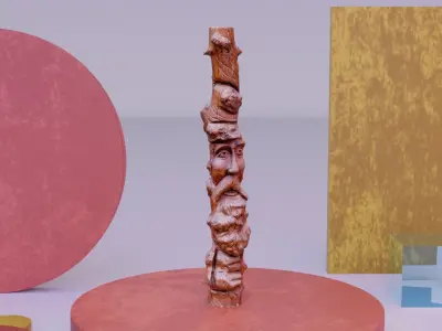 Wood sculpture old man 03 high-poly  3D model