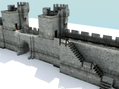 Medieval City Walls - Modular Low-poly 3D model
