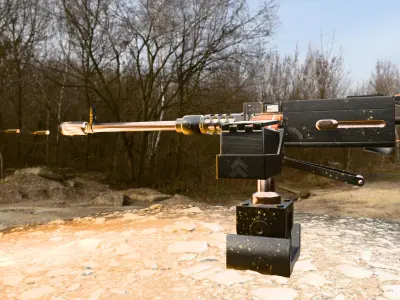 Machine Gun Firing Animated Turret Low-poly 3D model