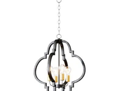 Ayoura Wide Wood Grain 4 Light LED Pendant Chandelier 3D model