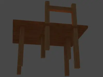 Wood table and chair Low-poly 3D model