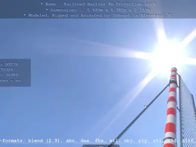 Railroad Barrier 4m High-Poly with and without Protective Grid 3D Model Pack