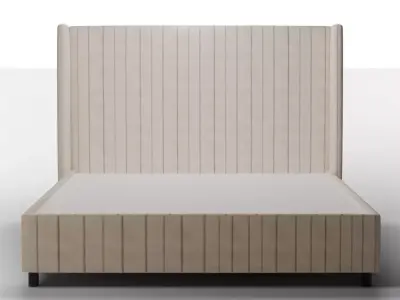 Adara Wingback Bed - Tailored Upholstery in Natural Stripe Linen Low-poly 3D model