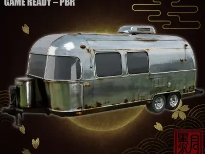 Vintage Aluminum Travel Trailer Camping Caravan Game Ready PBR Low-poly 3D model