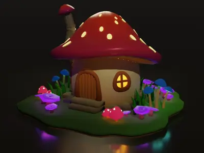 Low Poly Mushroom House Low-poly 3D model