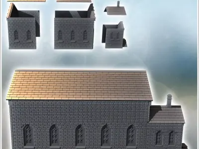 Brick workshop with large access door and annex with staircase 4 3D print model