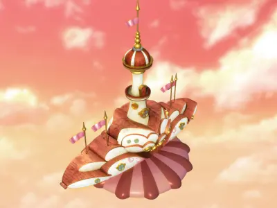 Cartoony Stylized Love Castle with windmill fountain bridges 3D model