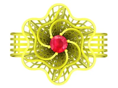 Sculptural Flower Cuff Ring 3D Jewelry Model 6408  3D print model