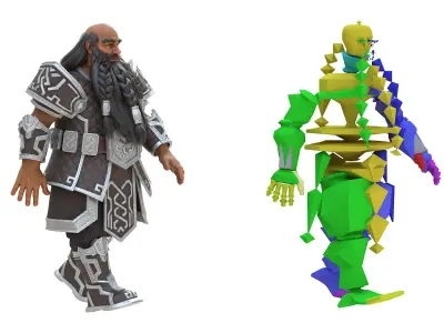  Dwarf Fighter with Axe and Shield Rigged 