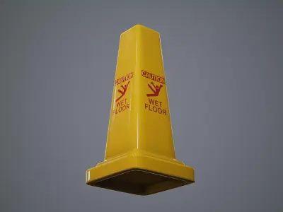 Triangular Wet Floor Sign  Low-poly 3D model