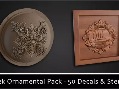 3DT Greek Ornamental Decal and Stamp Pack Low-poly 3D model