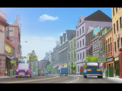  Cartoon City Street Scene 