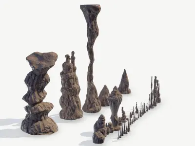 Stalagmites Models Set Low-poly 3D model