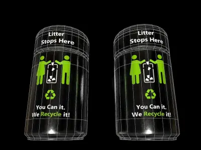 Trash can Low-poly 3D model 2