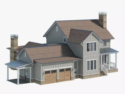 FREE American Craftsman Bungalow - Mid-Poly PBR Two-Story House Free 3D model