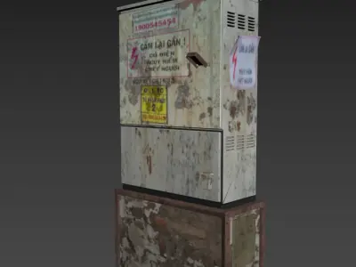 Old Industrial Electrical Cabinet Rusty Electrical Box 3D Model 3D model
