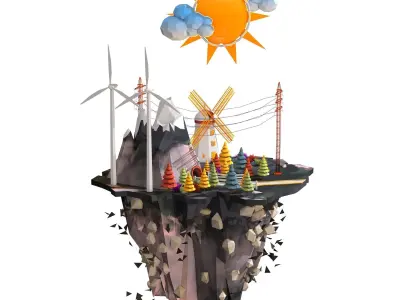 Floating Industrial Island Low Poly 3D model