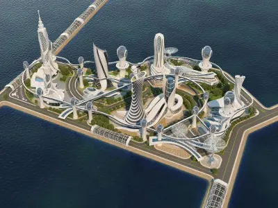 0080 - Future City Island 03 - 2D Drawing - 3ds Files 3D model