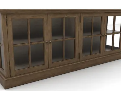 showcase wooden bookcase with glass doors Low-poly 3D model