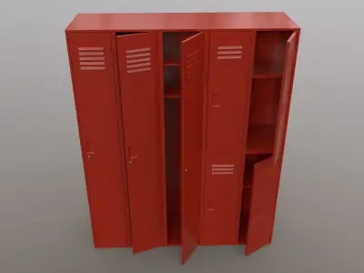 PBR School Gym Locker 07 - Red Low-poly 3D model