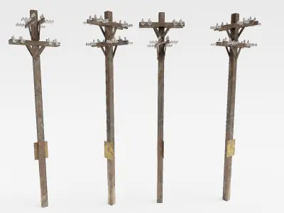 Electric wooden pole da1 Low-poly 3D model