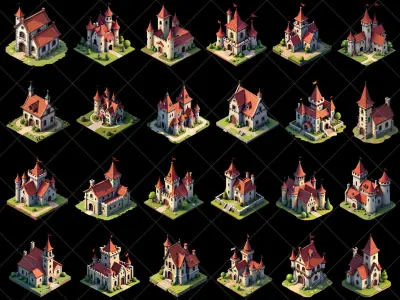 141 Transparent Medieval Buildings Game Asset Texture